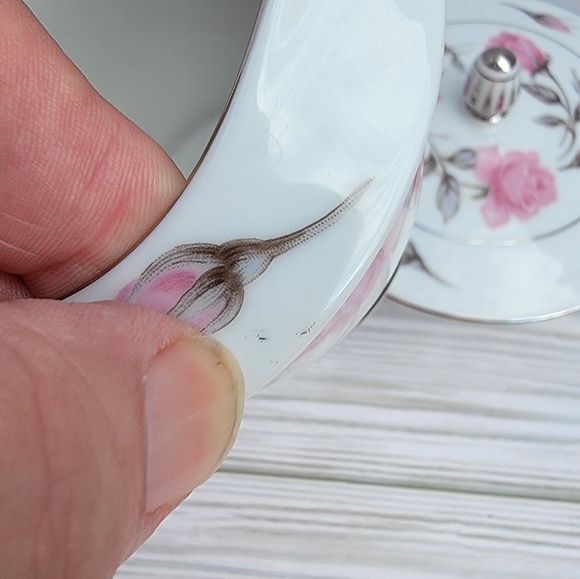 Sango Rosetta 3104 Creamer & Sugar Bowl w/Lid w/Platinum Trim Japan Pink Roses - Picture 12 of 14